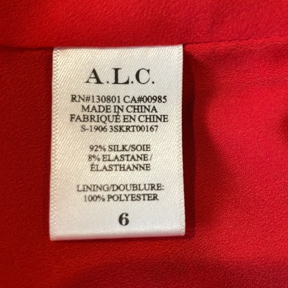 A.L.C. Red & Black Asymmetrical Animal Print Silk Soie Skirt w/ Ruffle - Picture 9 of 10